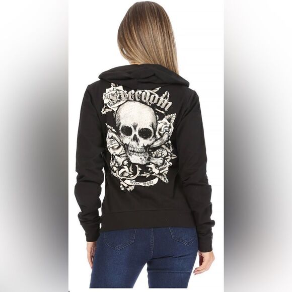Freedom Skull Rhinestone Hoodie  - Picture 2 of 3